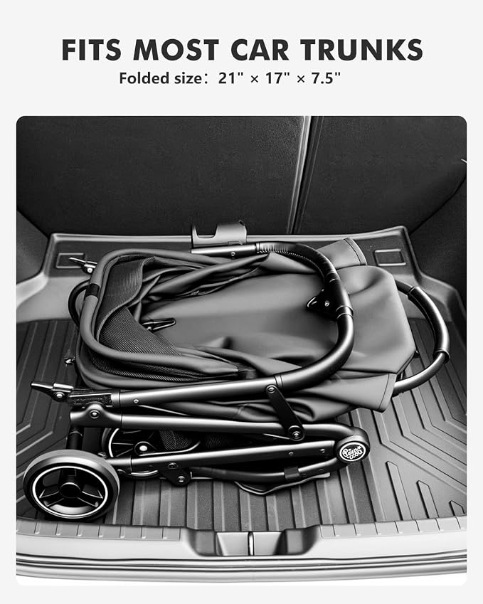 4 Wheels Pet Stroller, Dog Stroller for Small/Medium Dogs and Cats up to 33 lbs, One-Click Fold & Draggable, Removable Carrier, Zipperless Entry, Mesh Windows, Black