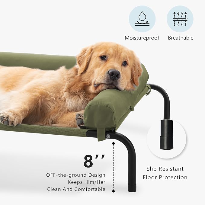 Cooling Elevated Dog Bed, Outdoor Raised Dog Beds, Medium Dogs Cot | Waterproof,W/Breathable Mesh, Pet Cot W/Portable Removable Bolster