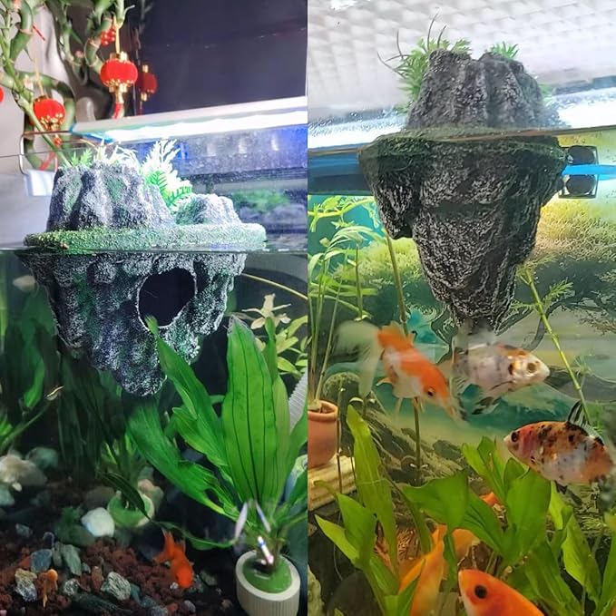 Aquarium Floating Island Decorations,Fish Tank Decorations, Interactive Fish Tank Toy for Betta Fish, Guppies, Goldfish, Shrimps, and Hermit Crabs