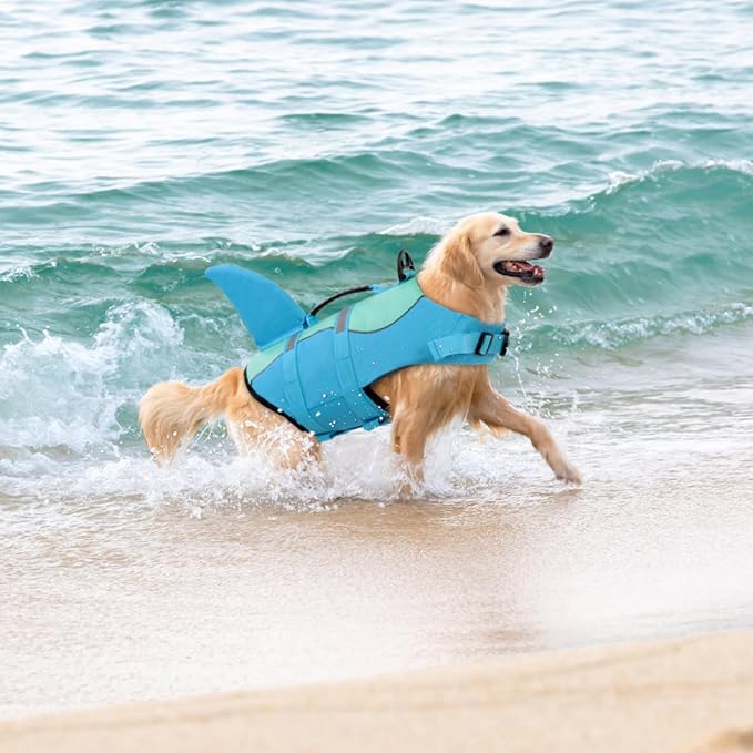 Shark Dog Life Jacket, Dog Life Vests for Boating, High Buoyant Pet Life Vest for Swimming, Adjustable Easy On Life Jackets for Small, Medium, Large Dogs (Pool Blue,XXL)