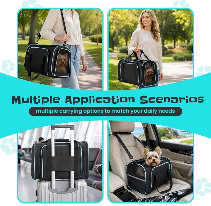 Soft-Sided Expandable Small Dog Carrier, Airline Approved for Traveling | Durable Mesh Large Cat Pet Puppy Flight Carrier for Kittens, Puppies and Rabbits, 17x11x11 Inches