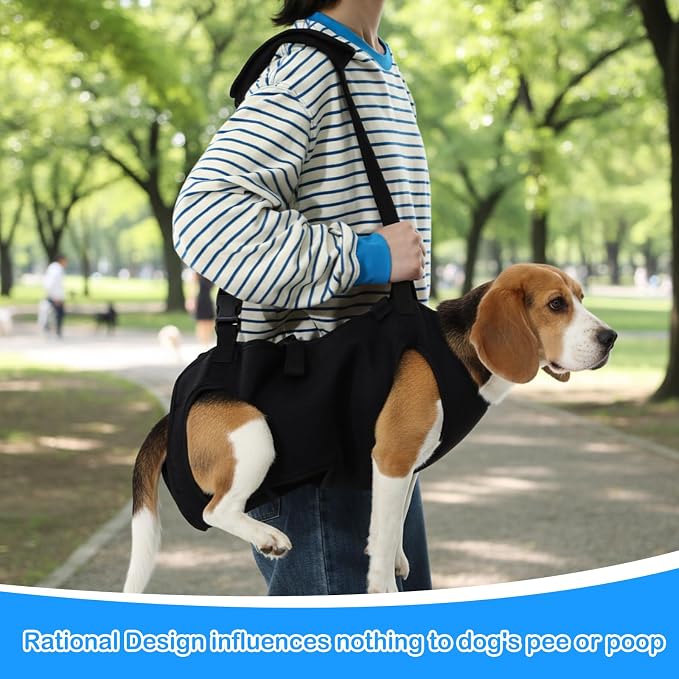 Shinylin Dog Carry Sling Emergency Backpack Pet Legs Support and Rehabilitation Dog Lift Harness Adjustable Lifting Straps Carrier for Senior Dogs Joint Injuries, Arthritis, Hiking, Skiing, Black(L)