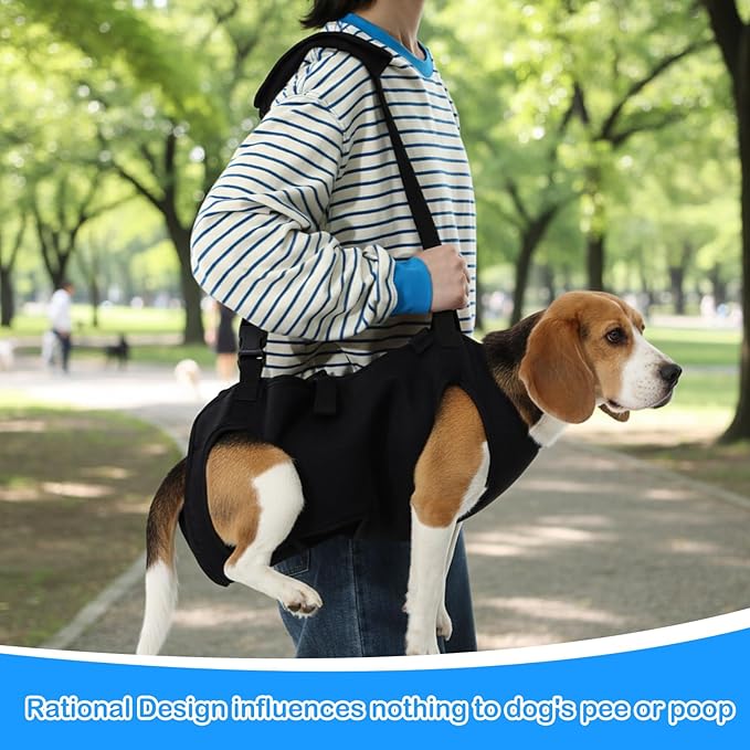 Shinylin Dog Carry Sling Emergency Backpack Pet Legs Support and Rehabilitation Dog Lift Harness Adjustable Lifting Straps Carrier for Senior Dogs Joint Injuries, Arthritis, Hiking, Skiing, Black (M)