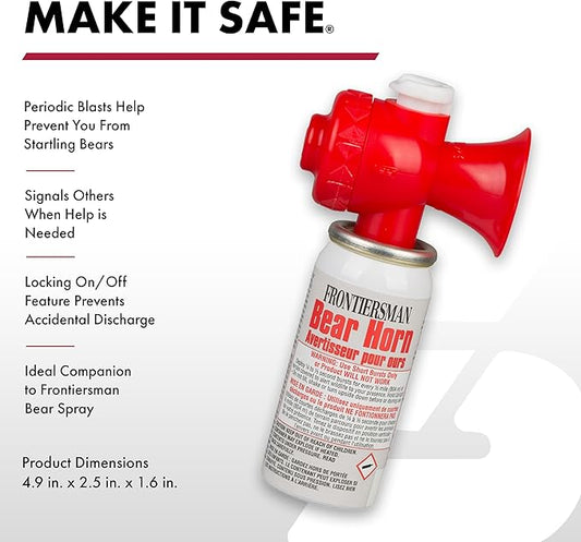 SABRE Frontiersman Bear Horn, Extremely Loud 130dB Sound Heard Up to ½ Mile (805 m) Away, 60 1/4-Second Bursts, Warn Bears & Give Them a Chance to Leave, On/Off Feature, Compact Size for Easy Carry