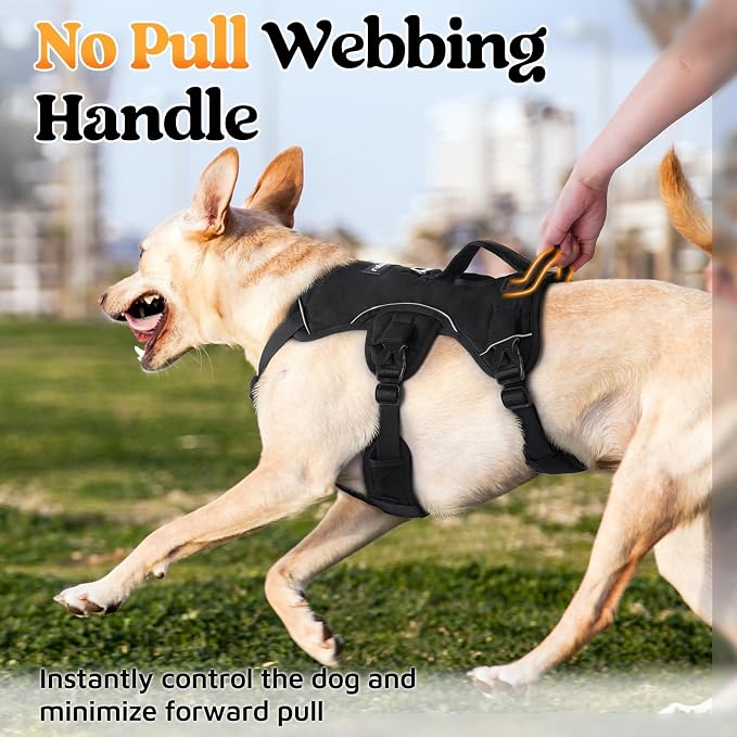 rabbitgoo Escape Proof Dog Harness for X-Large, No Pull with Lift Handle | No Escape, Full Soft Padded, Reflective Adjustable Vest, Leash Clip for Walking Hiking Training, Black, X-Large