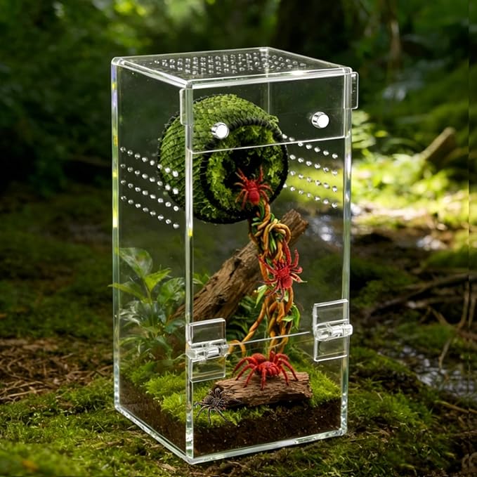 Jumping Spider Hide, Reptile Enclosure Decor— Magnetic Handmade Moss Hideout with Long Rope, Fun Enclosure Accessories for Small Insects Climbing & Hiding