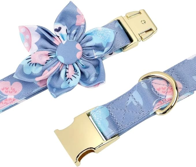 Beirui Cute Dog Collars,Harnesses,Leashes Set, Floral Pattern, Purple,M | Girl Dog Harness Set with Flower, Adjustable and Soft Mesh Lining, For Medium Dogs Daily Walks