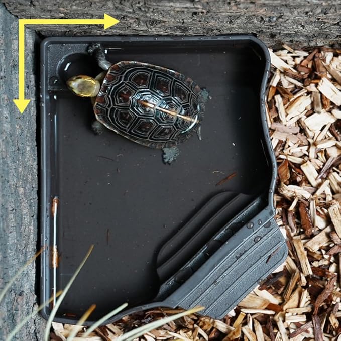 Flushbay Reptile Water Feeder Automatic Water Dispenser with Ramp Extra Large Reptile Bathing Pool for Gecko, Snake, Turtle, Bearded Dragon, Lizard Bath Aquarium Ornament (with Bottle)