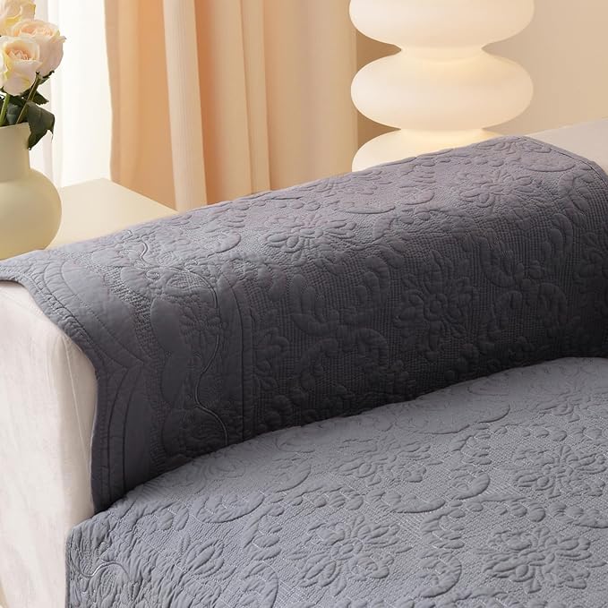 HANDONTIME Soft Cotton Sofa Cover Pet Friendly, Embroidery Elegant Pet Couch Cover, Jacquard Dog Couch Protector Washable for Sectional, Anti-Slip Dog Furniture Protector (Dusty Purple, 35.4" x35.4")