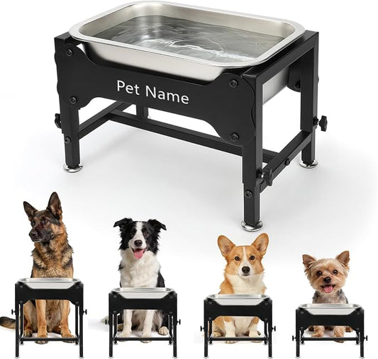 BWOGUE 1.25 Gal Elevated Dog Water Bowl, Raised Stainless Steel Bowl Stand | Raised Dog Water Bowl, 4 Adjustable Heights at 9/11/13/15 in, Non-Slip Base, Outdoor Use, Joint Pressure Relief