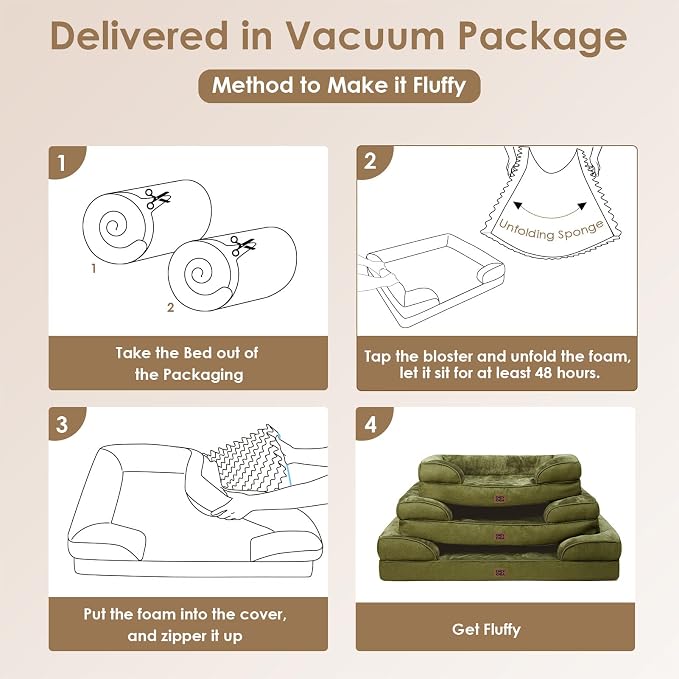 EHEYCIGA Orthopedic Dog Beds for Large Dogs, Waterproof Memory Foam Large Pet Bed with Sides, Non-Slip Bottom and Egg-Crate Foam Dog Couch Bed with Washable Removable Cover, Olive Green