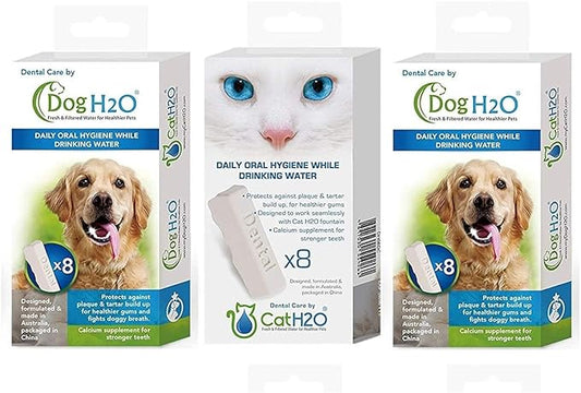 and Cat H2O Bundle, 8 Per Box, Oral Hygiene Drinking Water Additive (3 Boxes Each)