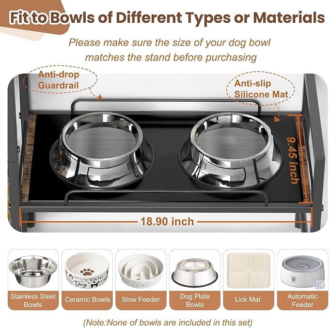 Lomivra Elevated Dog Bowls Stand for X-Large & Large Breed, 7 Adjustable Heights from 2"-22" Raised Dog Feeding Station with Toy Bin Basket, Lifted Dogs Food Bowl Holder Cabinet Pet Storage Organizer