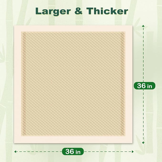 MIZOK Bamboo Dog Pee Pads Highly Absorbent No Leak XXL 36x36in 100Ct | Thick Bamboo Fibers Instantly Absorb Liquid and Neutralize Bad Odors Keeping Your Indoor Living Space Clean and Leak Proof