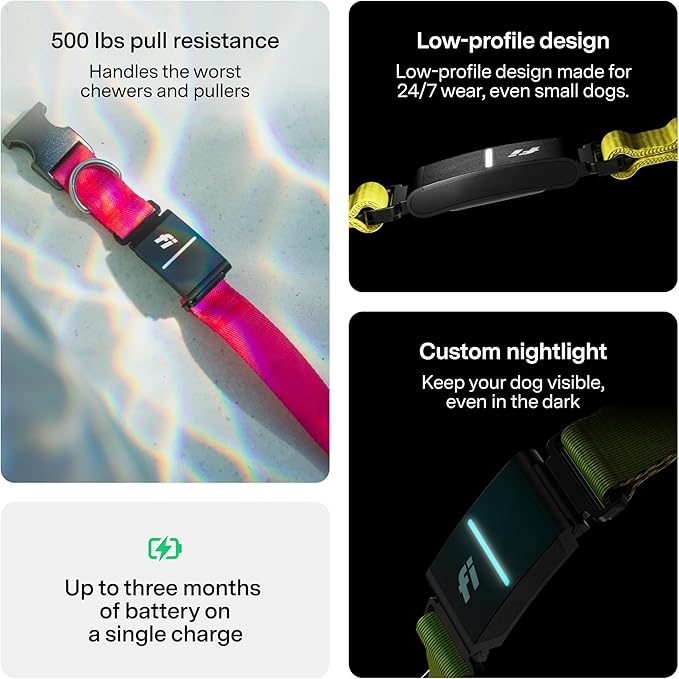 Fi New Series 3+ Smart Dog Tracker Collar [6 Month Membership Included] GPS Tracker for Dogs with Health & Behavior Monitoring, Escape Alerts, Waterproof, LED, Apple Watch Compatible (Gray, Medium)