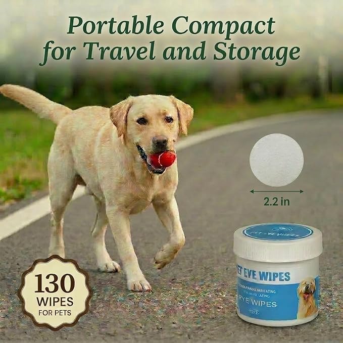 Dog Eye Wipes for Tear Stain Removal, Vet-Recommended Dog Eye Infection Treatment, Natural Dog Wipes for Discharge, Pet Eye Cleaner for Dogs&Cats, Gentle & Safe Pet Wipes for Sensitive Skin, 130 Count