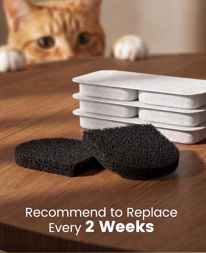 oneisall 8 Replacement Filters for 2.2L 3.2L Cordless Cat Fountain | 5-Layer Filtration,4 Months Set Replacement Filters and Sponges, White 8 Count (Pack of 1)