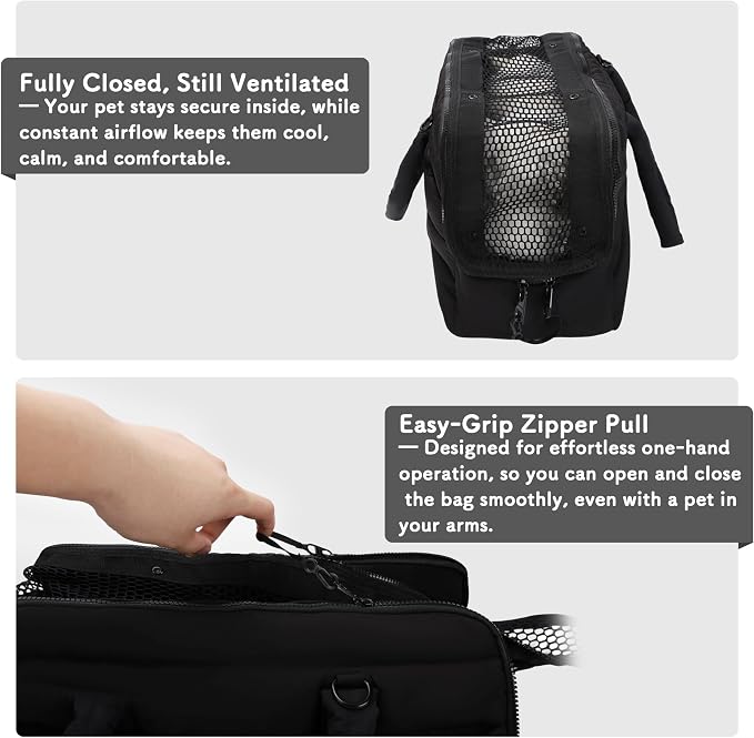 Dog Purse Carrier for Small Dog Cat Rabbit up to 13 lbs, Lightweight Portable Soft Sided Pet Purses, Quilted Puffy Tote Puppy Carrier with Large Pockets for Hiking, Travel, Vet Black