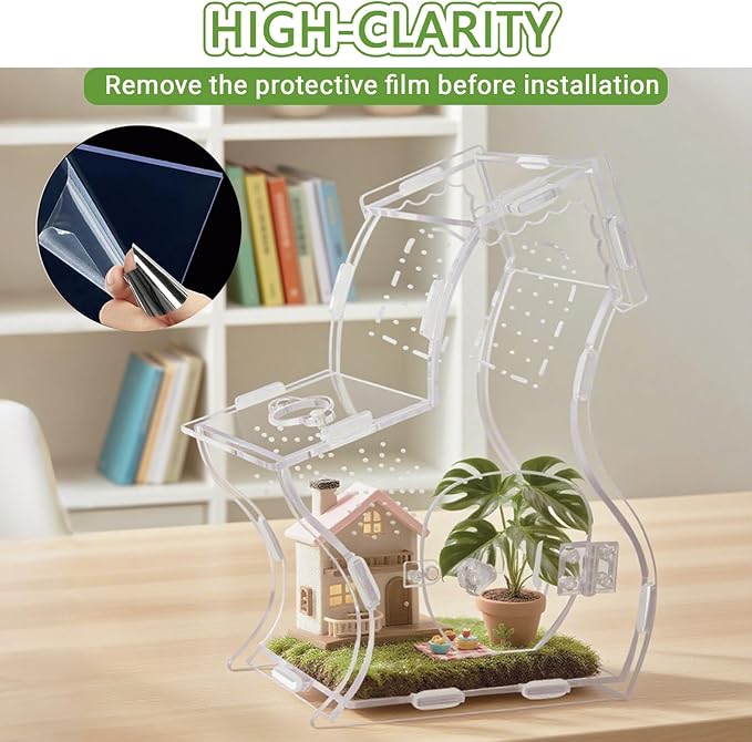 Magnetic Acrylic Enclosure for Jumping Spiders & Small Reptiles – 5.9"x4.7"x9.4" Escape-Proof Habitat with Easy-Feed Magnetic Door, 3mm Thick Clear Terrarium for Tarantulas, Mantis, Geckos & Beetles