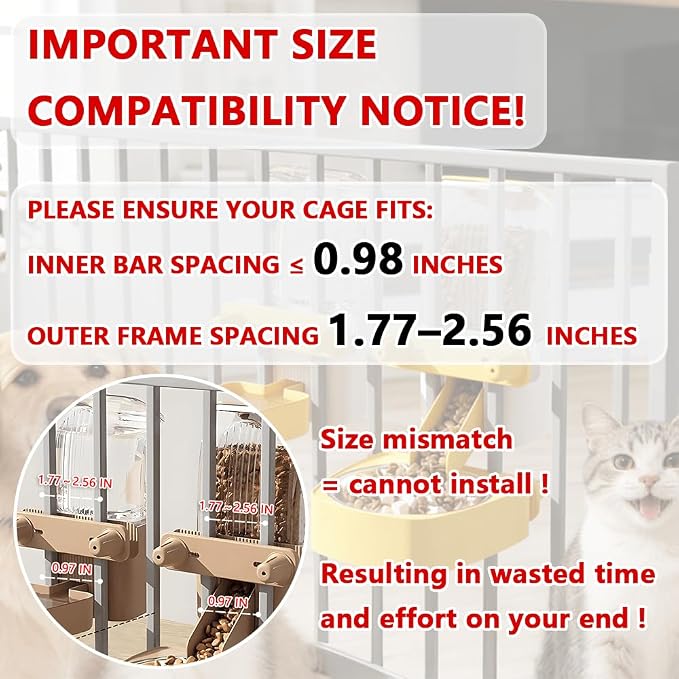 2-Pack Cage-Style Large Capacity Hanging Automatic Pet Feeder & Water Dispenser 50oz/1500ml,for Cages 0.98" Max Inner,1.77"-2.56" Outer,for Small/Medium Dogs, Cats, Rabbits & Guinea Pigs