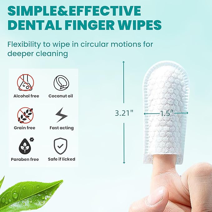 MEDUWEDU Dental Care Finger Wipes 60 Counts,Teeth Cleaning Finger Wipes for Dogs & Cats,Reduces Plaque & Freshens Breath, Mint Scent