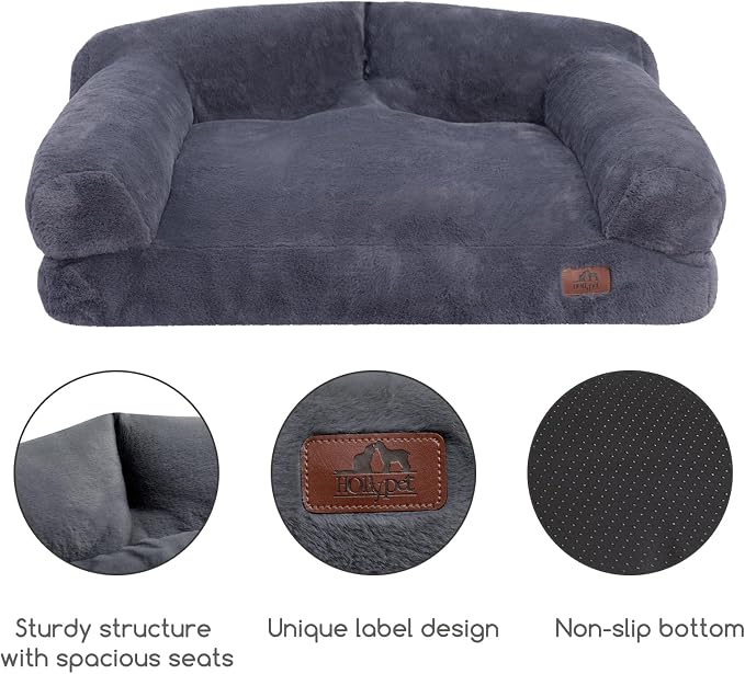 Hollypet Dog Large Cat Bed Puppy Couch Beds for Pets up to 50 lbs | Fluffy Dog Cat Couch Plush Soft Warming Pets Beds with Machine Washable Cover and Non-Slip Bottom