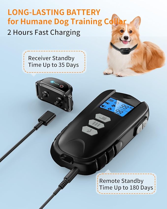 Dog Shock Collar with Remote Control – Shock Collar for Dogs 10–120 lbs, 2000FT Long Range IPX7 Waterproof Rechargeable Dog Training Collar with 4 Safe Modes Beep Vibration Shock & Flashlight Black