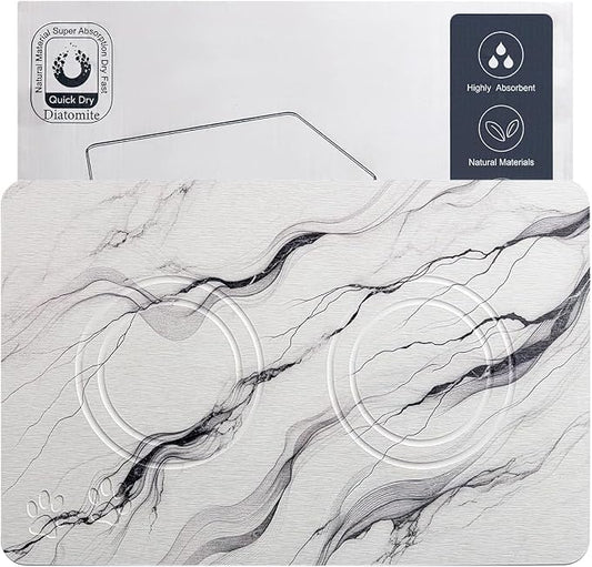 Diatomite Stone Pet Feeding Mat for Dog Cat Super Absorbent Diatomite Quick Drying Stone Dog Food Water Mat, Dog Mats for Food and Water with Non-Slip Station, Fast Dry Pet Mats,Marble White