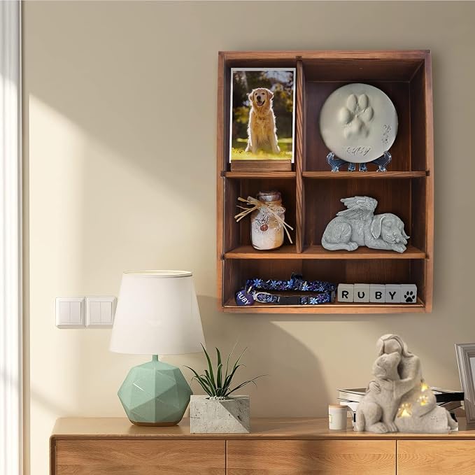 Solid Wood 11*14" Pet Memorial Shadow Box with Adjustable Shelves | Pet Memory Box Display Case for Dogs or Cats Frame Urn Ashes Nose Paw Print Keepsake for Pet Sympathy Gift- Charred Black
