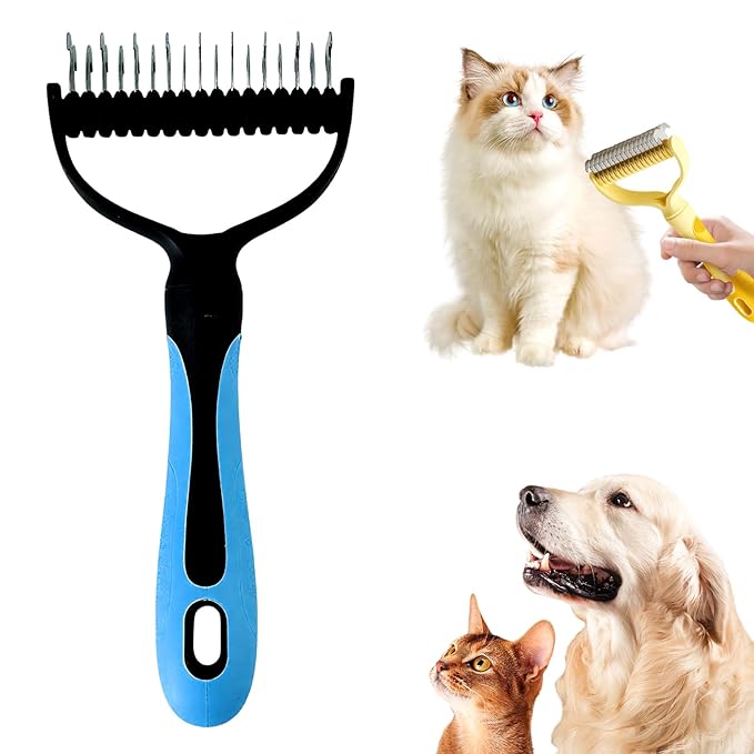 Double-Sided Pet Grooming Brush for Dogs and Cats, 2026 New Dog Deshedding Brush, Dematting Comb Removes Tangles Knots and Loose Fur, Ergonomic Pet Grooming Tool (Blue)