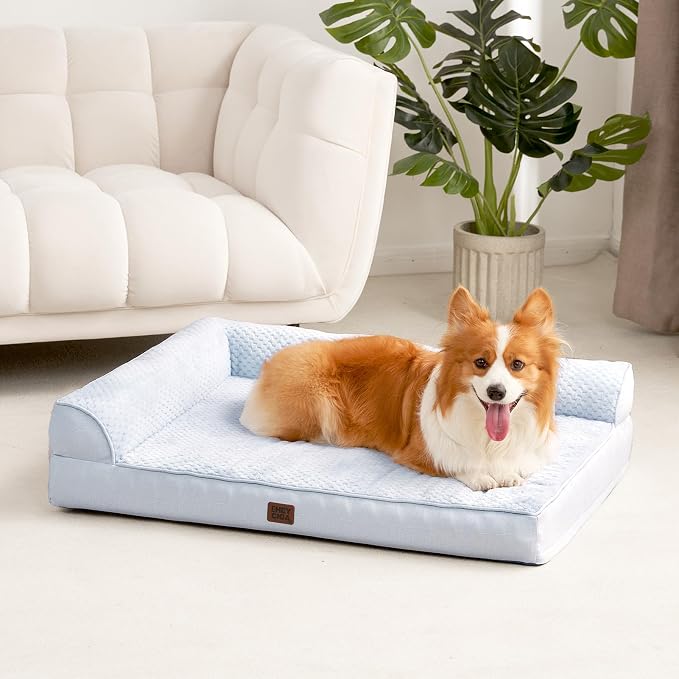 EHEYCIGA Memory Foam Dog Bed for Crate, Large Orthopedic Dog Bed, Washblue | Washable Removable Cover, Waterproof Flat Pet Sofa Couch with Nonskid Bottom, 36x27x6