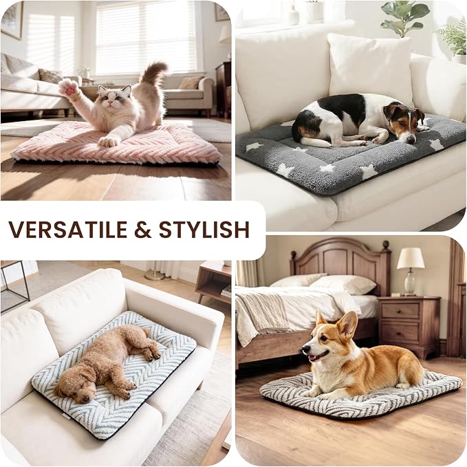 Mora Pets Cat Bed for Indoor Cats & Small Dogs Washable Cat Mat Soft Fluffy Dog Crate Kennel Carrier Pad Flat Cat Bed with Anti-Slip Bottom for Pet Cage Travel Sleeping Chevron Grey 22 x 13