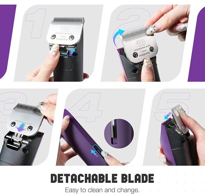 AmpFix Professional Dog/Pet Grooming Clippers 2-Speed Heavy-Duty | 2 Detachable Blade 8 Metal Combs, 10ft Cord, Runs Cool & Quiet, Anti-Slip Shatter-Proof Housing for All Animal Coats