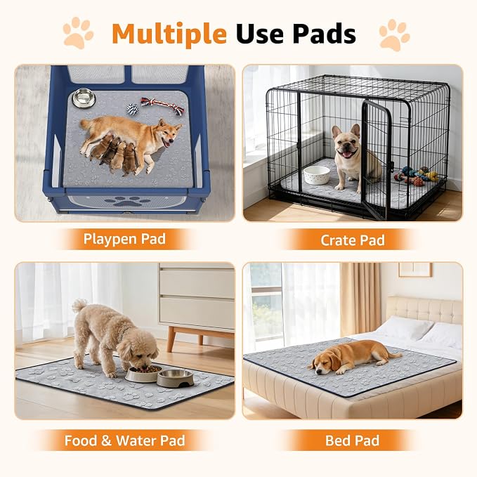 LOOBANI 2 Pack Extra Large Washable Pee Pads for Dogs 54"x54", Gray | Non-Slip Reusable Dog Mat, Super Absorbent & Waterproof Whelping Pads For Floor, Bed, Incontinence, Housebreak, Leak-Proof