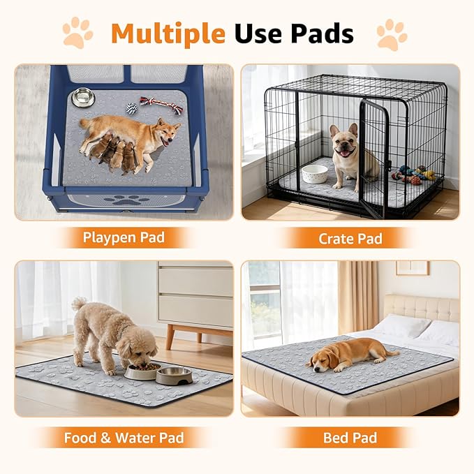 LOOBANI Washable Pee Pads for Dogs 41"x41",2 Pack, Gray | Specifically Designed For LOOBANI 43"X43"X27" Foldable Dog Playpen,Super Absorbent, Waterproof, Leak-Proof & Non-Slip