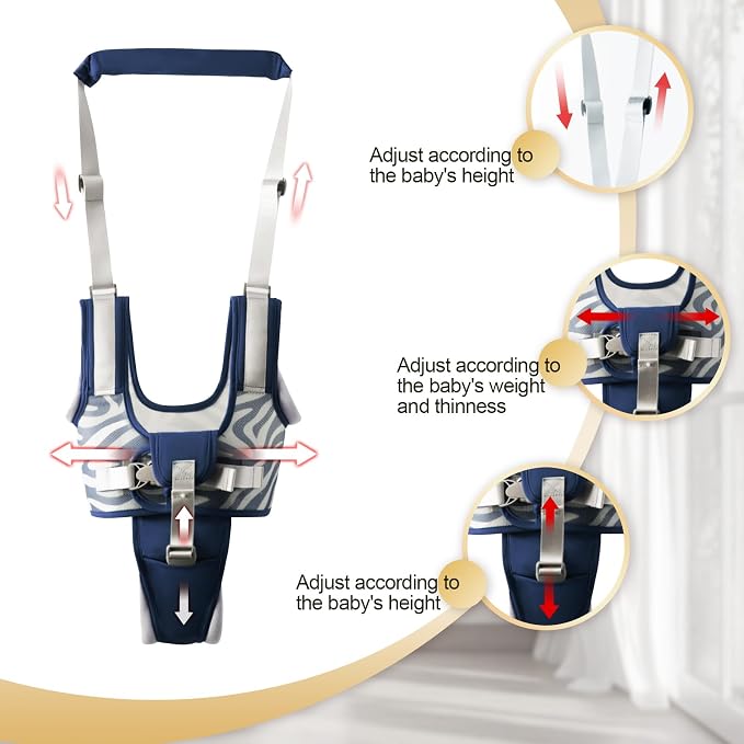 Baby Walking Harness - Handheld Toddler Walker Helper with Detachable Crotch, Adjustable Traction Strap, Breathable Fabric, Infant Walking Assistant Belt with for 9-24 Months (Blue)