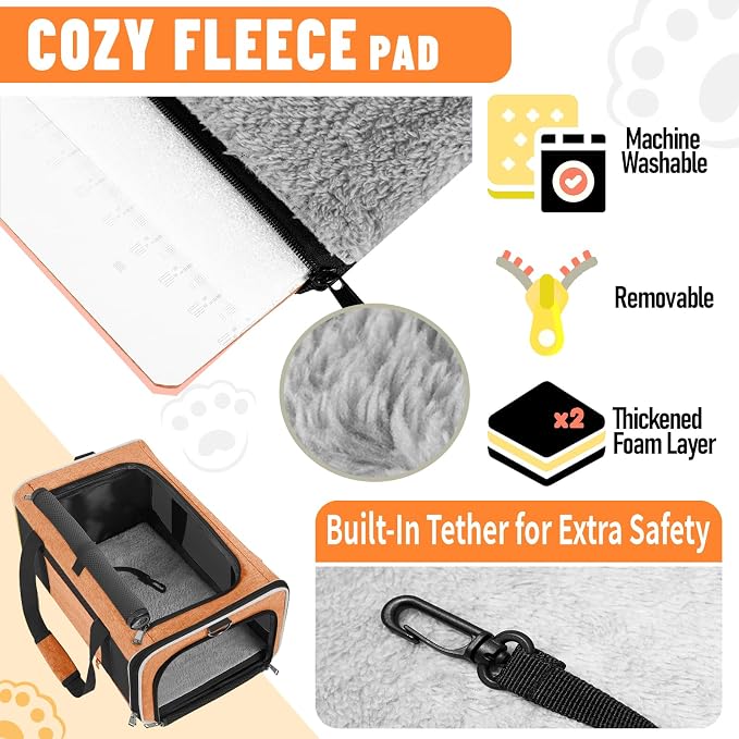 GAPZER Large Cat Carrier Soft, Collapsible Travel Pet Carry Bag, Small Dogs | Large Kitty Cat 20 lbs Maine Coon, Top Load Transport Small Puppy Dog Kennel, Yorkie Little Dog 10lbs, Sturdy Fabric Orange
