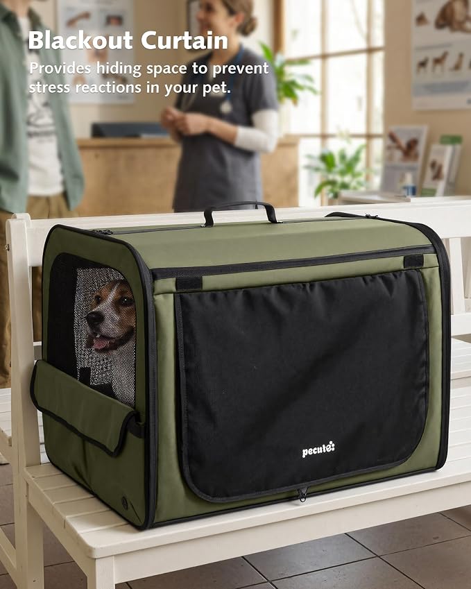 Dog Car Carrier Light Weight 27×20.5×20.5in, Foldable Dog Carrier, Gren | Easy to Assemble, Portable and Breathable Pet Carrier, Suitable for Indoor and Outdoor Use, Dog Travel Crate with Curtain