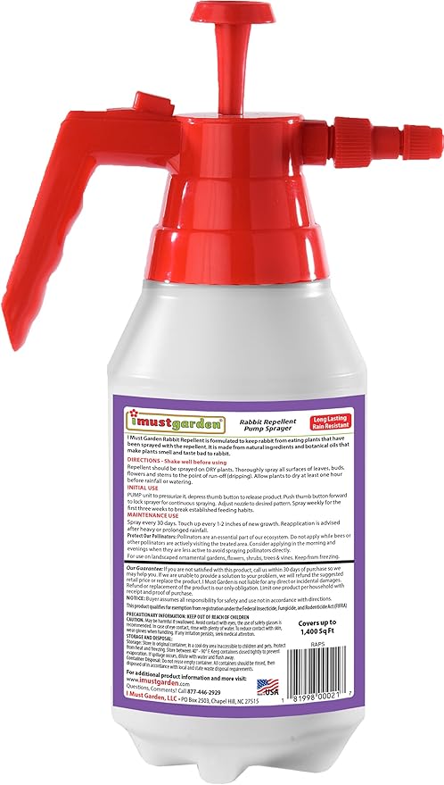 I Must Garden Rabbit Repellent: Mint Scent Rabbit Spray for Plants & Lawns – 45 oz. RTU Pump Spray