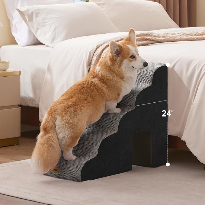 ZOMISIA Dog Ramp for Large Dogs with Tunnel, 24" H 5 Steps for High Bed | Tunnel 2 in 1 with Zippers, Suitable for Puppy and Older Cats for couch, Non-Slip Durable Dog Steps with High-Density Foam