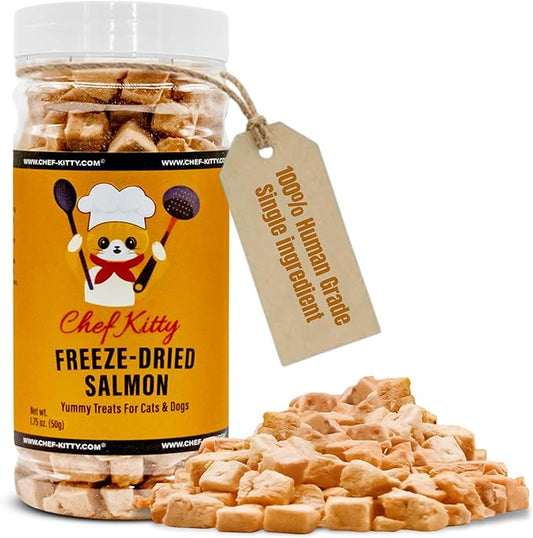 Freeze Dried Salmon Cat Treats | 100% Wild Caught Salmon Dog Treats, Grain- Free | High Protein, Single Ingredient Cat & Dog Food Toppers | No Additives or Preservatives | Tested in USA | 1.4 oz