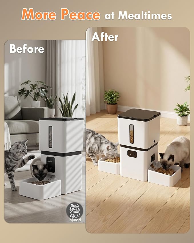 Yakry Automatic Cat Feeder for 2 Cats - Two HD Cameras Easy Setup 5GHz Stable WiFi Dog Food Dispenser with HD Night Vision - 8L Pet Feeder with Dual Bowls for Multi-Cat & Small Dogs Indoor