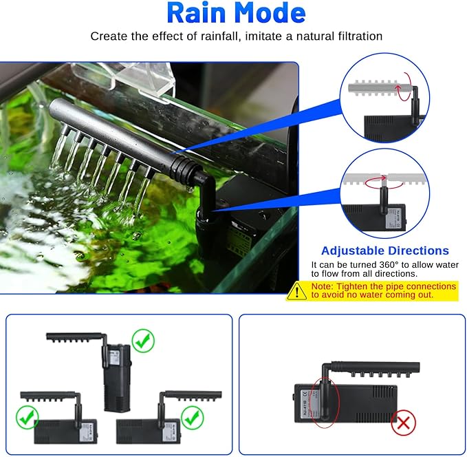 Aquarium Filter Small Betta Fish Tank Filter for 2-15 Gallon Silent 4-in-1 Adjustable Air Flow Fish Turtle Shrimp Tank Filter Submersible Aquarium Internal Filter 79 GPH Biochemical Rainwater