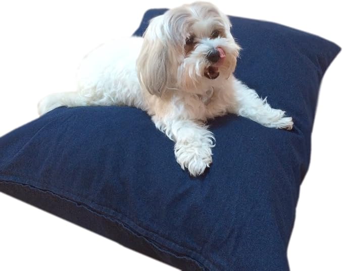 Durable Comfort Micro-Cushion Memory Foam Pet Dog Pillow Bed with Waterproof Liner + External Cover for S,M,L Dogs- Complete Set (Blue Denim, 48''x29'')