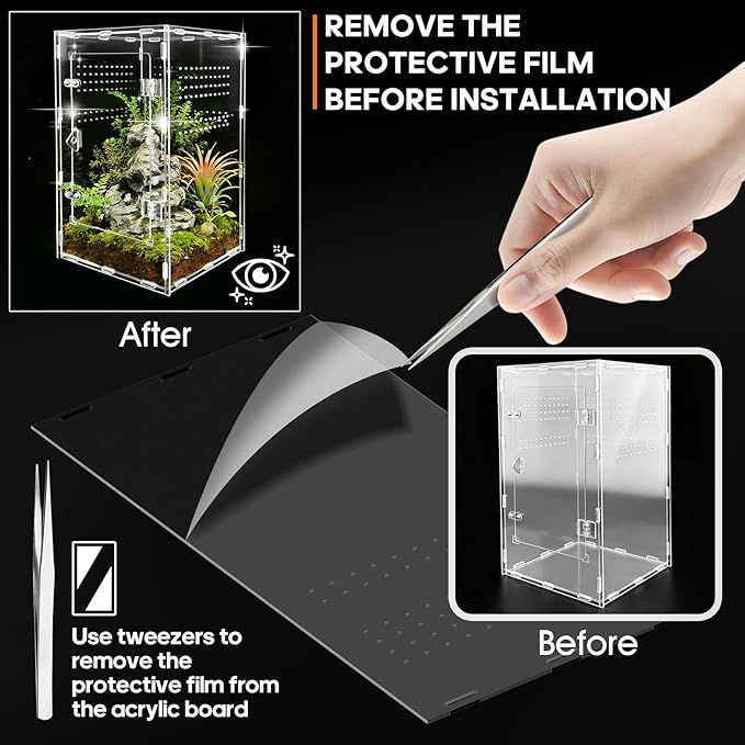 Jumping Spider Enclosure, Insect Terrarium, Bug Cage, Acrylic Terrarium for Tarantula, Snail, Praying Mantis, Frog, and Small Reptiles (7.8" x 7.8" x 13.7")