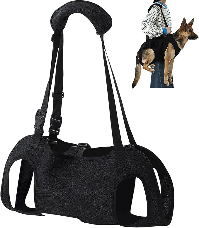 Shinylin Dog Carry Sling Emergency Backpack Pet Legs Support and Rehabilitation Dog Lift Harness Adjustable Lifting Straps Carrier for Senior Dogs Joint Injuries, Arthritis, Hiking, Skiing, Black(XL)