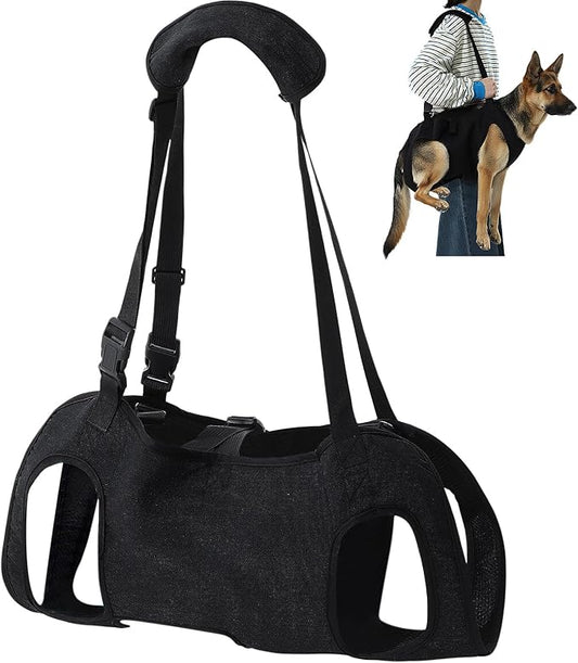 Shinylin Dog Carry Sling Emergency Backpack Pet Legs Support and Rehabilitation Dog Lift Harness Adjustable Lifting Straps Carrier for Senior Dogs Joint Injuries, Arthritis, Hiking, Skiing, Black(XL)