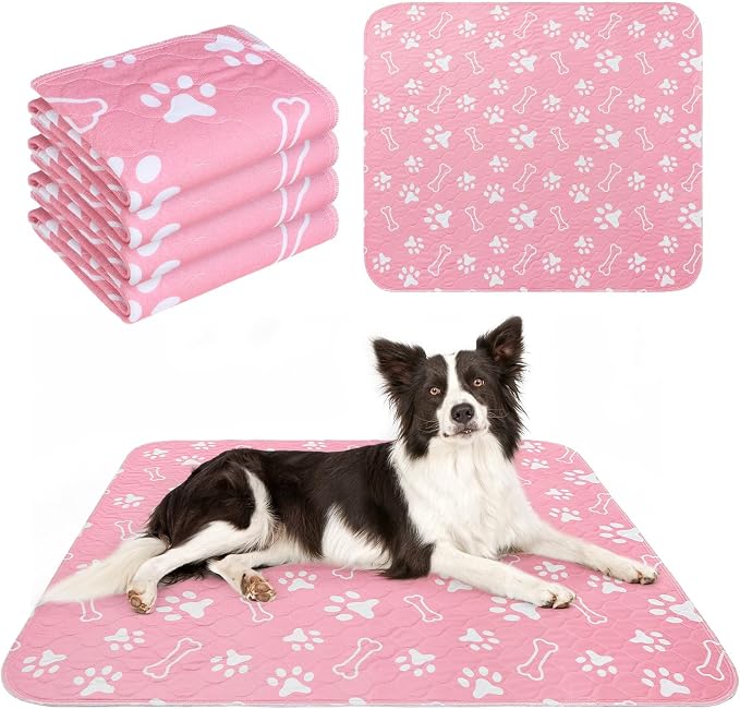 BEAUTYZOO 4 Pack Washable Pee Pads for Dogs,Reusable Puppy Pads 36x41 Pink | Waterproof Super Absorbent,Non Slip and Leak-Proof Against Urine,Whelping Pads Mats for Puppy Potty Training,Playpen,Crate