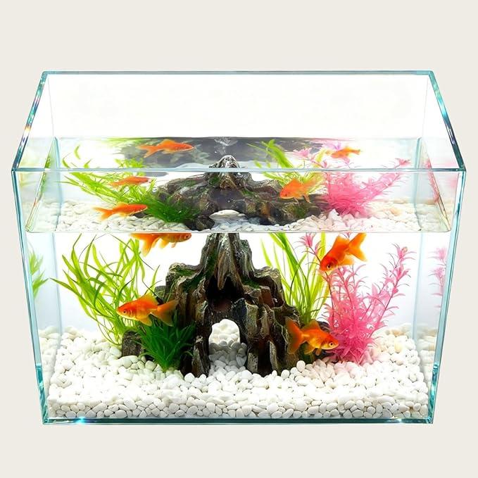 Tlence 2.7 Gallon Glass Fish Tank, Small Betta Fish Aquarium, Ultra Clear Rectangular Glass Bowl for Shrimp, Mini Desktop Aquatic Planting Cube for Goldfish Snails, Easy to Clean