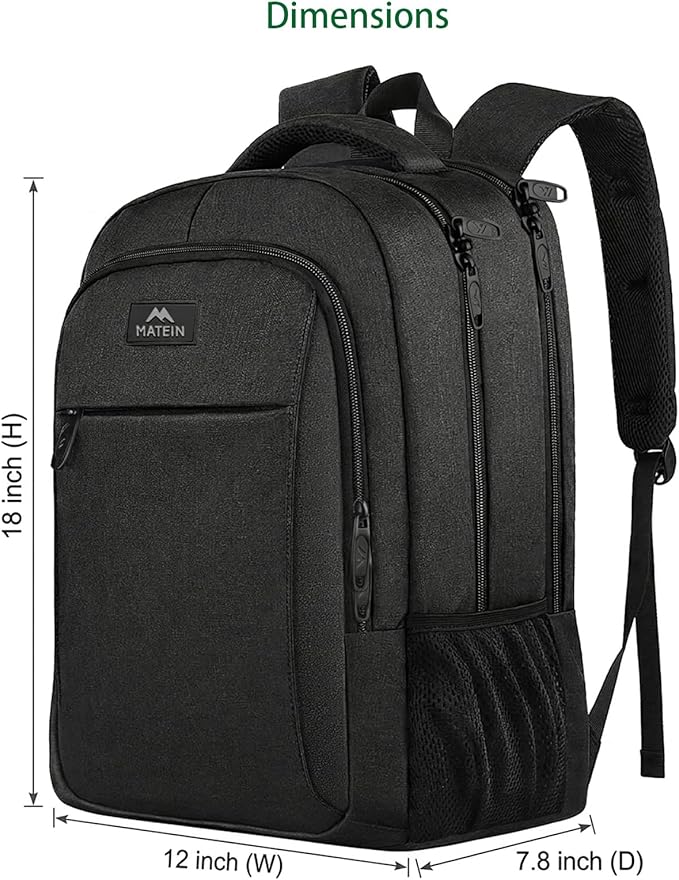 MATEIN Business Laptop Backpack, 15.6 Inch Travel Laptop Bag Rucksack, Water-Resistant Bag Daypack for Work College Computer Men Women Backpack, Black